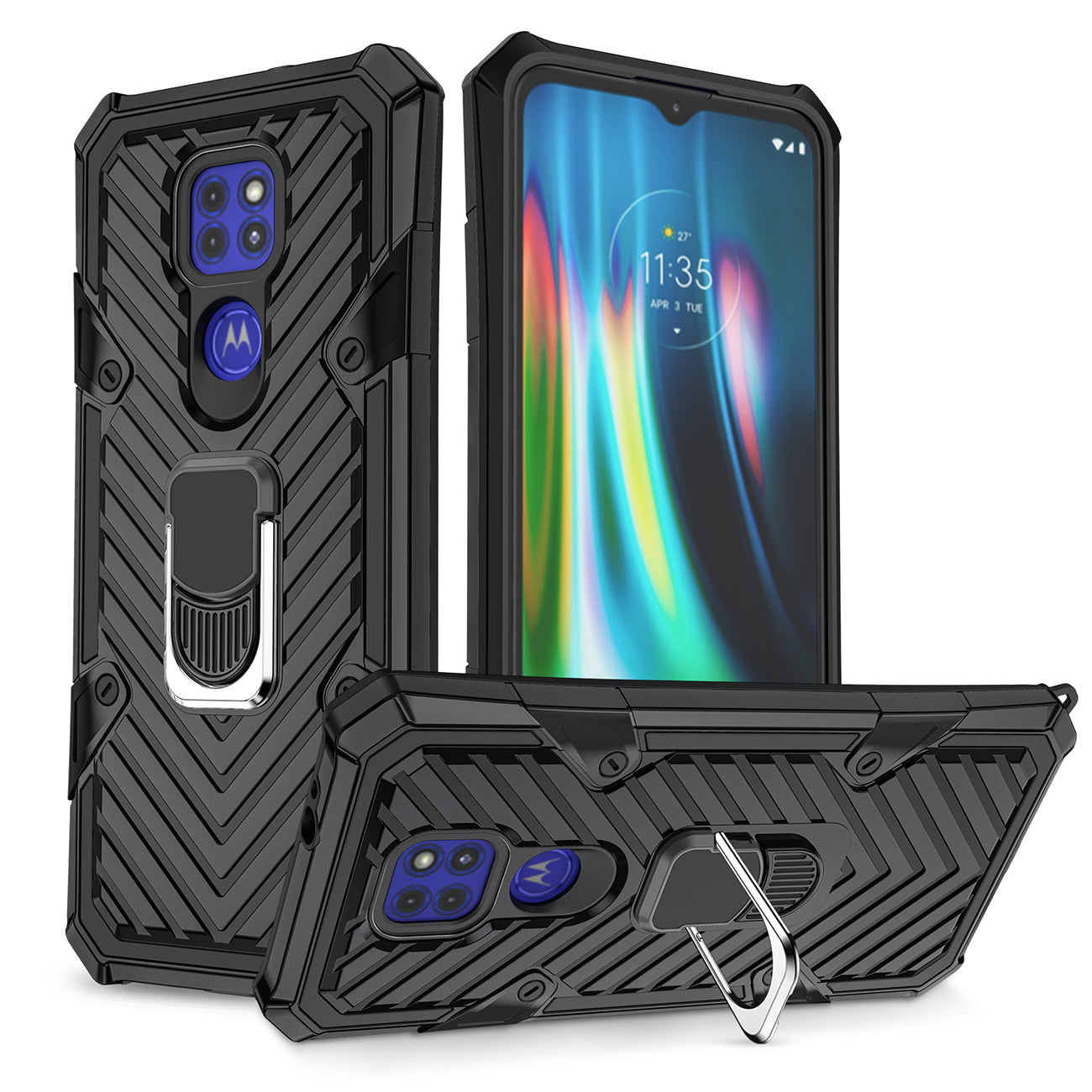 Reiko Kickstand Anti-Shock And Anti Falling Case for Moto G9/G9 PLAY In Black